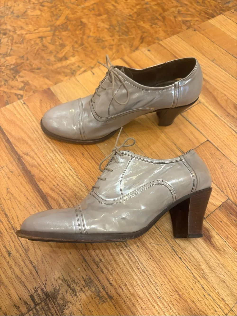 Dries Van Noten Silver Metallic Grey Lace-Up Heeled Oxfords
